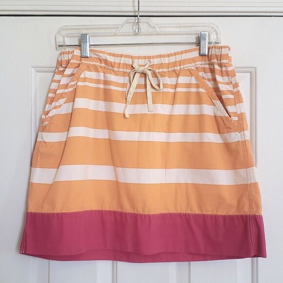🔴 MERONA Cotton Skirt Pink Red Sunny Orange Striped Pockets Drawstring Wai… - Picture 1 of 8